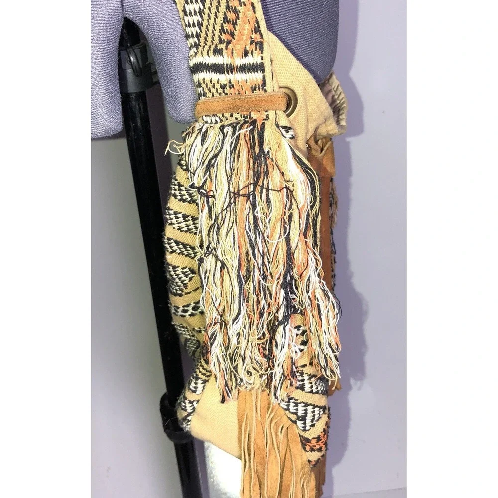 Vtg Y2K Boho Crossbody Bag Fringe Woven Festival Coachella Tribal a+p Denim - Picture 13 of 16